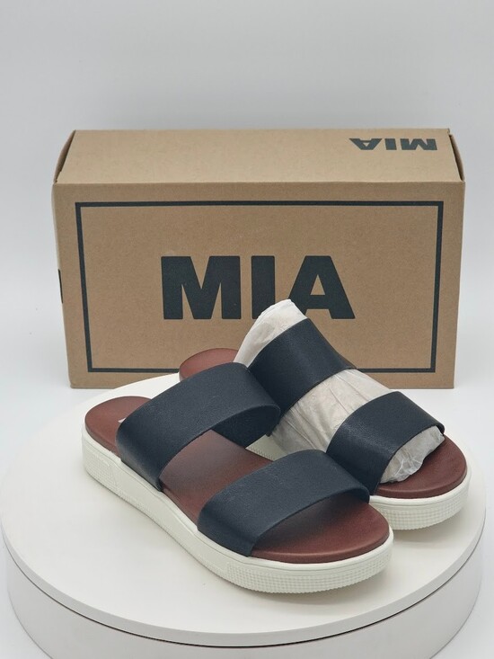 Shoes - MIA Saige Black Double Strap Platform Slide Sandals Women’s Size 7